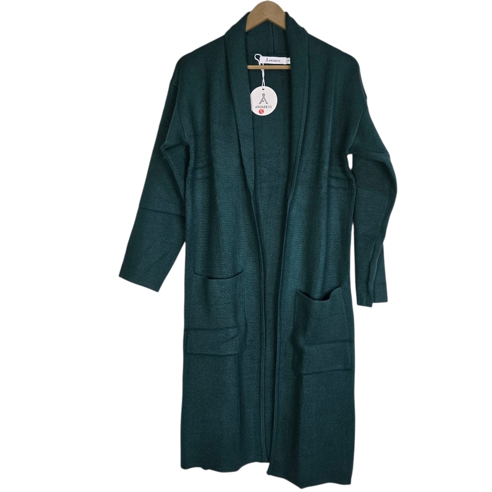 ANRABESS Women Size S, NWT Hunter Green Long Open Front Cardigan